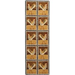 Hand hooked Country Hens Gold Wool Runner (26 X 10)