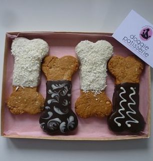 four bone shaped cookies by doggie patisserie