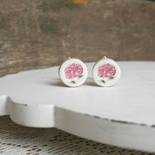 vintage peony ceramic cufflinks by cherry pie lane