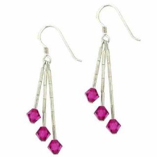 Sterling Silver Dark Pink Fuschia Genuine Swarovski Crystal Three Bar Earrings Jewelry