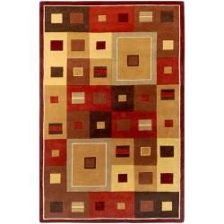 Hand tufted Contemporary Red/brown Geometric Square Mayflower Burgundy Wool Abstract Rug (10 X 14)