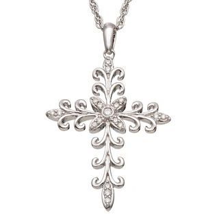 Sterling Silver 1/6 CT TDW Diamond Vintage Inspired Cross Necklace (H I I2) Diamond Necklaces
