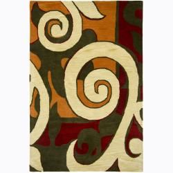 Hand tufted Mandara Abstract New Zealand Wool Area Rug (79 X 106)
