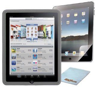 Apple iPad 1st Gen Wi Fi / 3G Smoke Rubber Skin Silicone Case + LCD Screen Protector + MyGift Microfiber Cleaning Cloth Computers & Accessories