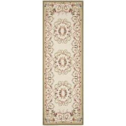 Hand hooked Aubusson Ivory/ Sage Wool Rug (26 X 12)