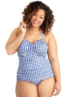 Esther Williams Bathing Beauty One Piece Swimsuit in Blue Gingham   Plus Size  Mod Retro Vintage Bathing Suits