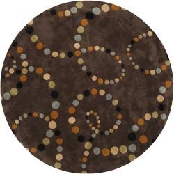 Hand tufted Contemporary Retro Chic Brown Brown Abstract Rug (8' Round) Surya Round/Oval/Square