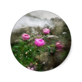 Pink Flower Painting Round Sticker