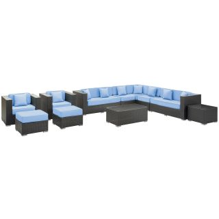 Modway Cohesion Outdoor Rattan 11 piece Set In Espresso With Light Blue Cushions Espresso Size 11 Piece Sets