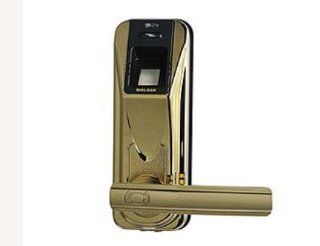 Biolock 426 Biometric Fingerprint Entry Door Lock, Polished Brass with Black Accent   Door Levers  