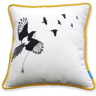 flock of magpies cushion by kate sproston design