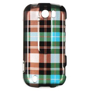 HTC MyTouch 4G Slide / Doubleshot Snap on Protector Case Cover   Blue Check Design Cell Phones & Accessories