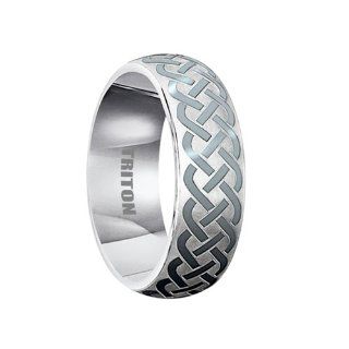 ADDISON Domed Tungsten Ring with Celtic Knot Design by Triton Rings   7mm Jewelry