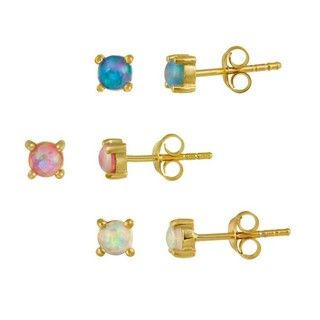 Glitzy Rocks 18k Gold over Sterling Silver Multicolor Opal Stud Set Glitzy Rocks Gemstone Earrings