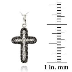 DB Designs Sterling Silver 1/10ct TDW Black and White Diamond Cross Necklace DB Designs Diamond Necklaces