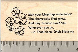 Shamrock Irish Blessing Rubber Stamp   Wood Mounted