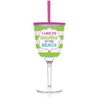 Unwine at the Beach 13 oz Insulated Wine Glass Slant Lid Straw Tumblers Kitchen & Dining