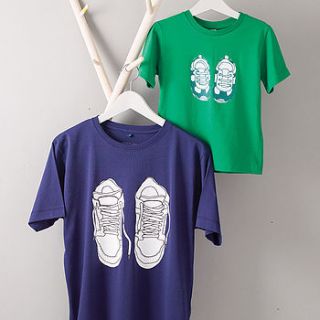 set of dad and child trainer t shirts by mild west heroes