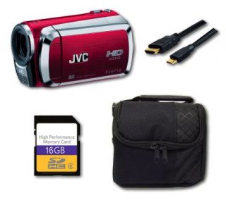JVC Everio GZHM200 Red HD Camcorder, Cable, 16GB SD Card, Bag —