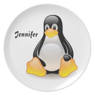 Penguin cartoon custom, personalized girls name party plate