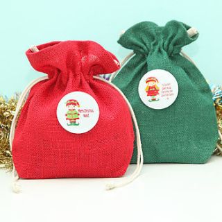 christmas elf personalised mini jute sack by red berry apple