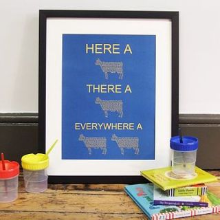 'here a moo, there a moo' nursery rhyme print by tinker tailor