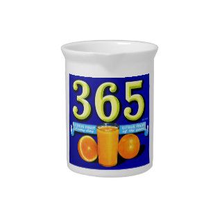 Vintage Retro Kitsch 365 Oranges Fruit Label Art Beverage Pitcher