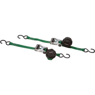 SmartStraps Ratchet X Lightweight Aluminum Tie-Downs with Retractable Ball — 14ft.L, 1500-Lb. Capacity, 2-Pack, Green, Model# 337  Ratchet Tie Down Straps