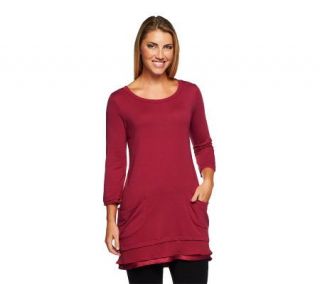 LOGO by Lori Goldstein 3/4 Sleeve Tee with Chiffon Hem 