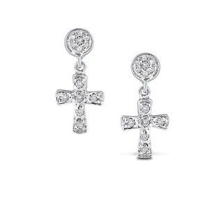 Diamond Cross Earrings in 14k White Gold Jewelry