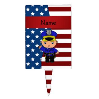 Personalized name Patriotic policeman Cake Toppers