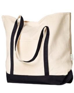 Anvil Velcro closure Organic Canvas Boat Tote, Natural/Black, One Size Shoes