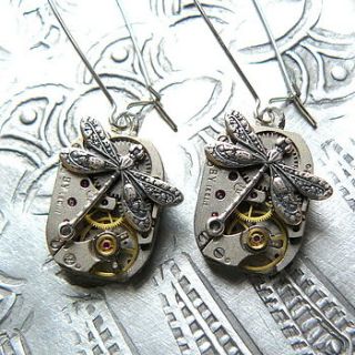 dragonfly or bee watch movement earrings by pennyfarthing designs