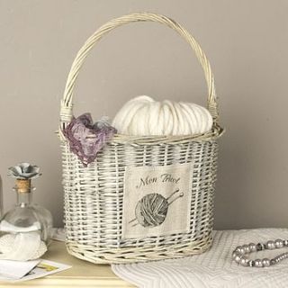 french wicker knitting basket with carry handle by dibor