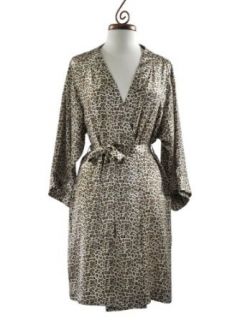 Dynasty Robes 100% Silk, Women's Short Leopard/Animal Print Robe with Kimono Collar