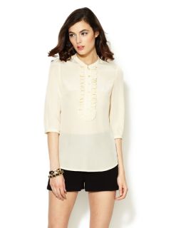 Ruffle Trimmed Silk Blouse by Moncollet