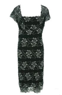 Onyx Nite Lace Print Dress Black 18W Knee Length Cap Sleeve Dresses