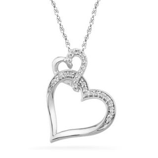 10 CT. T.W. Diamond Tilted Double Heart Pendant in Sterling Silver
