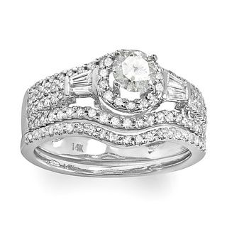 14k White Gold 1ct TDW Diamond Halo Bridal Ring Set (H I, I1 I2) Bridal Sets