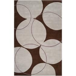 Hand tufted Contemporary Circles Brown/White Goa New Zealand Wool Geometric Rug (8' x 11') Surya 7x9   10x14 Rugs