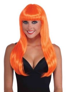  Wig   Neon Long   Orange Clothing