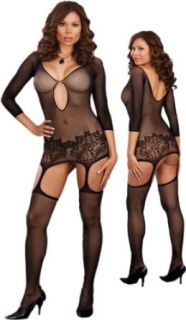 Plus Size Sheer Black Garter Dress with Stockings   Queen Size Lingerie Sets Clothing