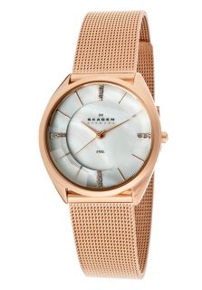 Skagen 631SRR  Watches,Womens White Mother Of Pearl Dial Rose Gold Tone Ion Plated Stainless Steel, Casual Skagen Quartz Watches