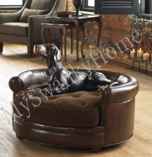 Ultra Luxury Large Dog Pet Bed Round   Plush / Leather   