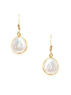 White Coin Pearl Drop Earrings by Mary Louise Designs