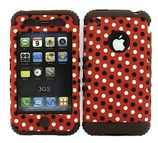 3 IN 1 HYBRID SILICONE COVER FOR APPLE IPHONE 3G 3GS HARD CASE SOFT BROWN RUBBER SKIN POLKA DOTS CF TE434 KOOL KASE ROCKER CELL PHONE ACCESSORY EXCLUSIVE BY MANDMWIRELESS Cell Phones & Accessories