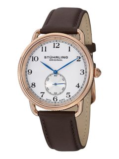 Mens Rose Gold & Brown Leather Watch by Stuhrling Original
