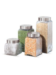 Ribbed Square Glass Canisters (4 PC) by Oggi