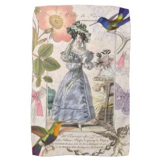 Vintage Collage Hummingbirds Biedermeier Fashion Kitchen Towel