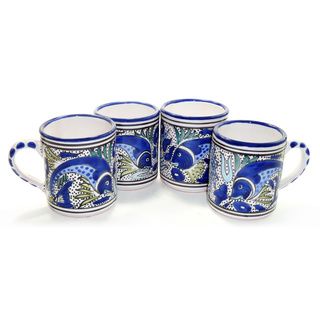 Set of Four Aqua Fish Coffee Mugs (Tunisia) Tea & Coffee Sets